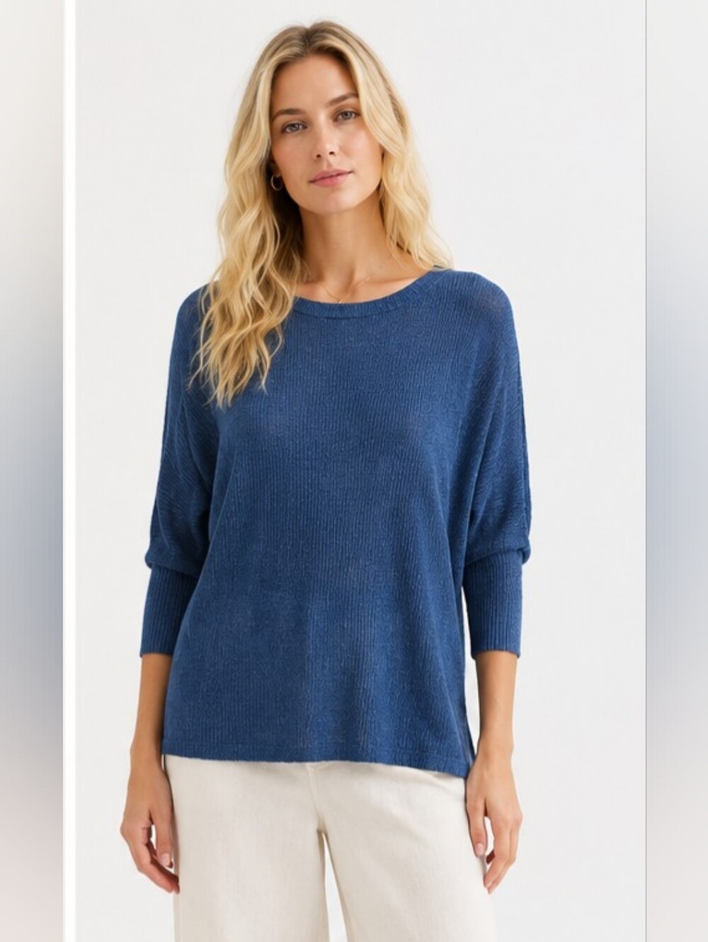 The Limited Size M Blue Women's Boat Neck 3/4 Sleeve Sweater